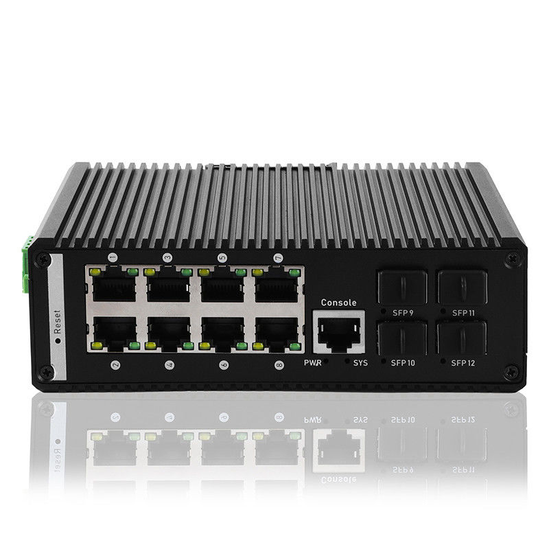 120W Industrial Gigabit POE Switch 8 POE Port 4 SFP Fiber Slot Port
